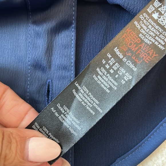 Nasty Gal Navy Satin Button Down Shirt - Picture 6 of 6